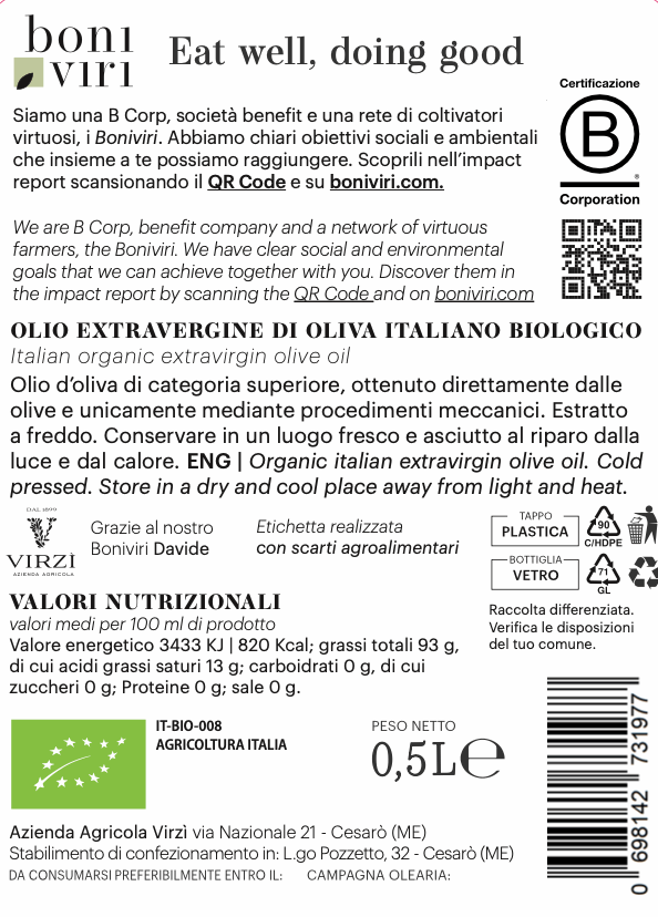 Olio d'Oliva "Garbato" - 100% EVO Bio Italiano