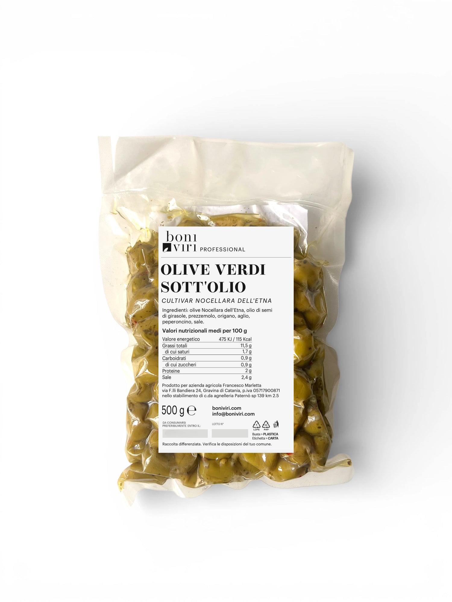 Olive verdi condite Nocellara dell'Etna da tavola - 500 g